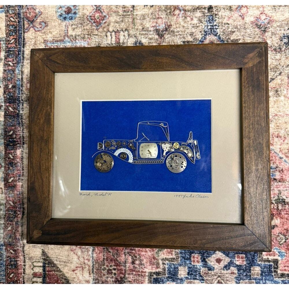Ford model A Steampunk Art  by Jake Olson Watch Parts Matted & Framed